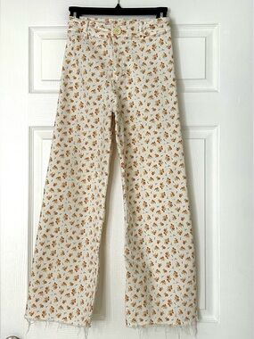 ZARA Cream Jeans with Yellow-Orange Floral Print - for tweens